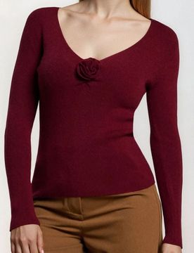 Maglione con scollo a V - bordeaux