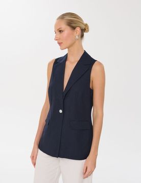 Gilet con miscela di lino - blu scuro