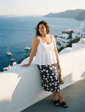 Gonna midi con spacco e stampa floreale Plus size - nero