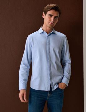 Camicia in cotone con colletto - blu pallido