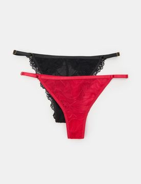 Set di slip in pizzo 2 pezzi: perizoma e brasiliana - rosso