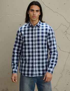 Camicia a quadri in cotone - azzurro
