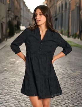 Vestito mini traforato - nero