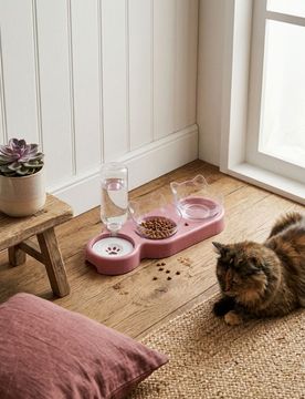 Dispenser per acqua e cibo per gatti - rosa pastello