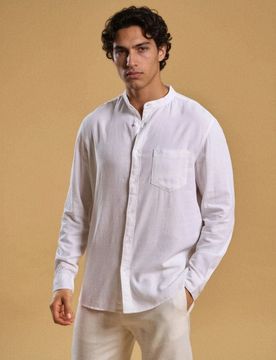 Camicia con miscela di lino - bianco