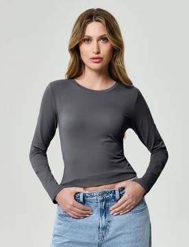 Blusa semplice a maniche lunghe - grigio scuro