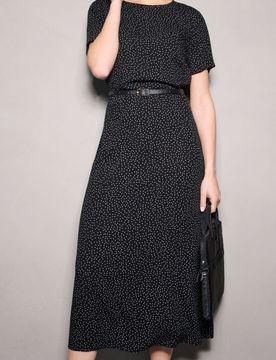 Abito midi in viscosa con cintura a pois - multicolor