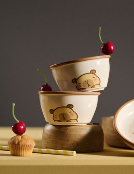 Ciotole in ceramica con motivo capibara 2 pack - beige