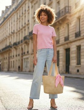 Maglione in viscosa con maniche corte - rosa pastello