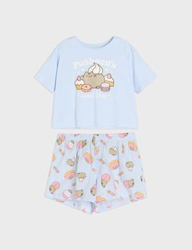 Pigiama in cotone a due pezzi con stampa Pusheen the Cat - blu pallido