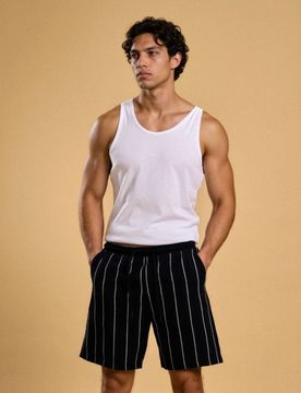 Shorts in cotone a righe - blu scuro