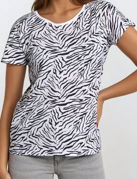 T-shirt con stampa zebra - panna