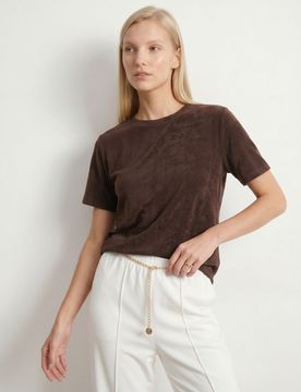 T-shirt in velluto a maniche corte - marrone