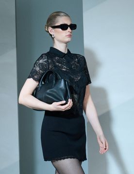 Gonna mini in maglia con pizzo - nero
