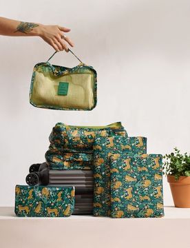 Set di organizer da viaggio con motivo tropicale 6 pack - verde scuro