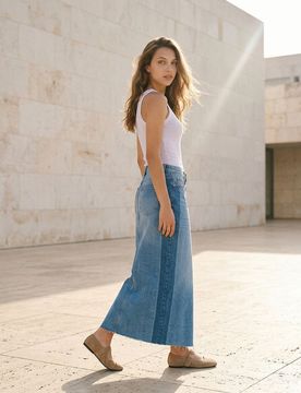 Gonna maxi in denim con spacco sul retro - blu