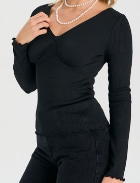 Maglia a costine a maniche lunghe - nero