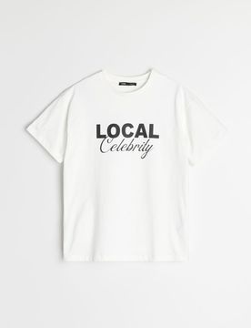 T-shirt in cotone a maniche corte con scritta - panna