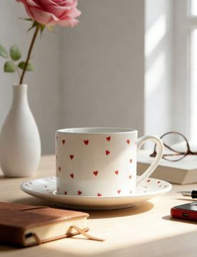 Tazza e piattino in ceramica a righe - bianco