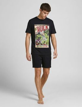 Pigiama in cotone a due pezzi Hulk - nero