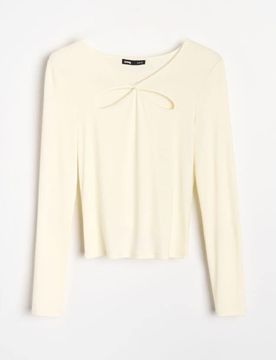 Blusa con scollo decorativo e viscosa - giallo chiaro