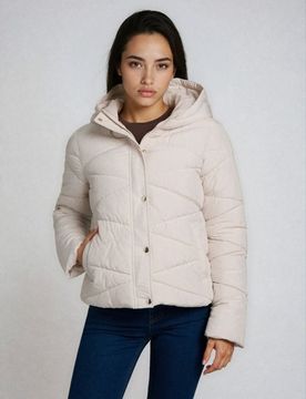 Giacca puffer trapuntata con cappuccio - panna