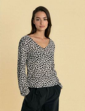 Blusa a maniche lunghe con stampa leopardata - multicolor