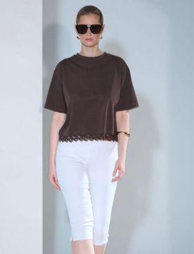 Jeans Capri con cintura - panna