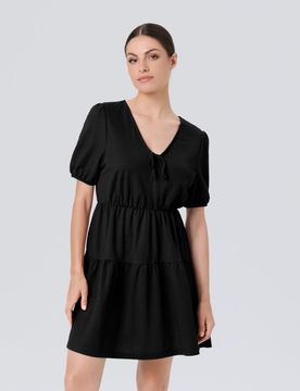 Abito mini babydoll classico con viscosa - nero
