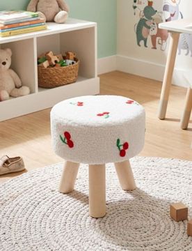 Sgabello con gambe in legno e motivo a ciliegie - rosso