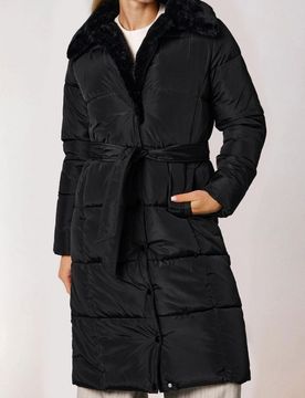 Cappotto con cintura da annodare in vita - nero