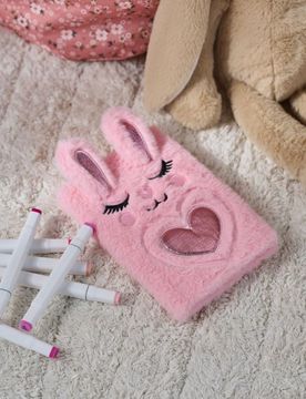 Quaderno peluche con motivo coniglio - rosa pastello