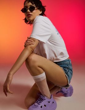 Shorts in denim di cotone con effetto lavato - blu