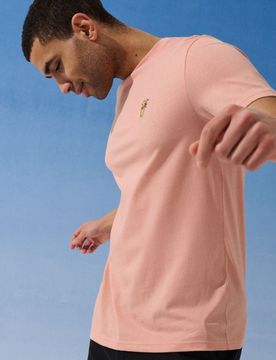T-shirt in cotone con ricamo di limonata - pesca