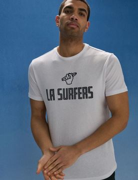 T-shirt in cotone con scritta La Surfers - bianco