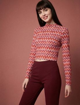 Blusa jacquard con collo alto - multicolor