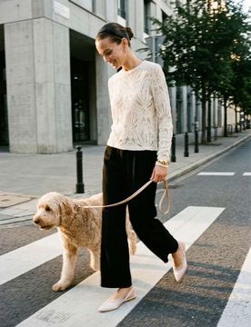 Blusa traforata a maniche lunghe - panna