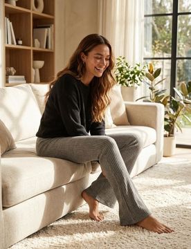 Pantaloni a costine a gamba larga - grigio chiaro