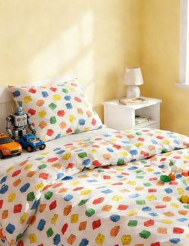 Completo letto in cotone con motivo a mattoncini - multicolor
