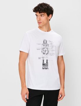 T-shirt in cotone con stampa NASA - bianco
