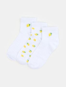 Calzini a coste con stampa limoni 3 pack - bianco