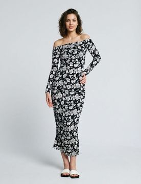 Vestito midi a spalle scoperte - multicolor