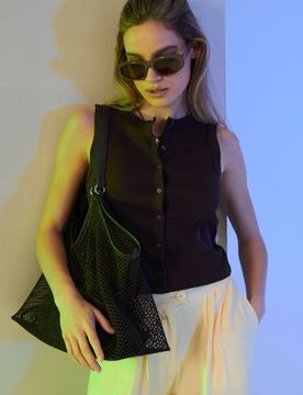 Blusa di cotone con bottoni - marrone scuro