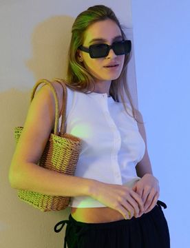 Blusa di cotone con bottoni - bianco