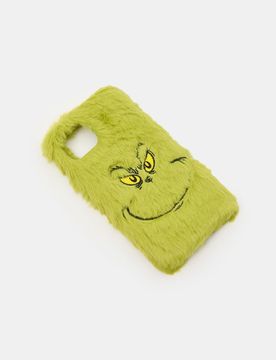 Custodia pelosa per iPhone 13/14 Grinch - verde-giallo