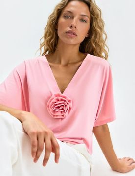 Blusa con maniche kimono e rosa 3D - rosa