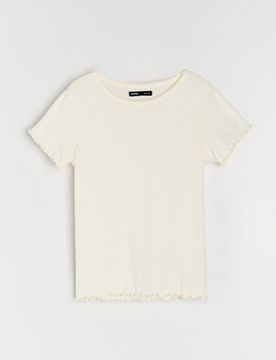 T-shirt basic a costine - panna