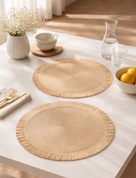 Tovagliette rotonde con frange 2 pack - panna