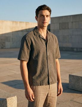 Camicia di cotone a maniche corte - grigio medio