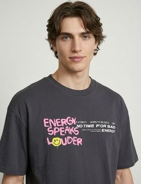 T-shirt in cotone con stampa sul retro Smiley World - grigio scuro